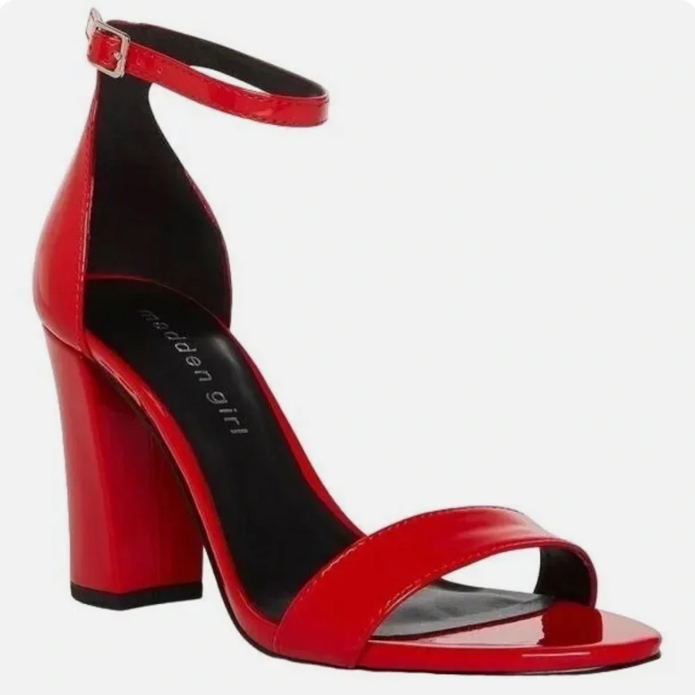 MADDEN GIRL Beella Red Patent PU 3.5”Block Heel Round Toe Strappy 5M - Picture 1 of 7